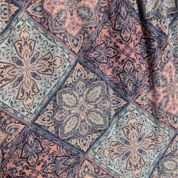 J. Jill Blue & Pink Rayon Smocked Geometric Medallion Peasant Top Blouse XL - Picture 6 of 6